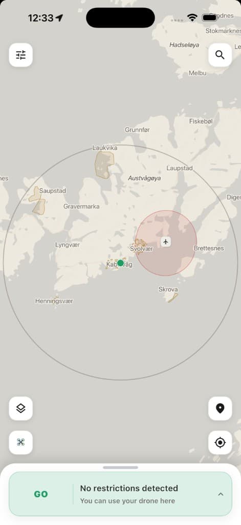 GoNoGo map showing GO with no restrictions detected near Lofoten
